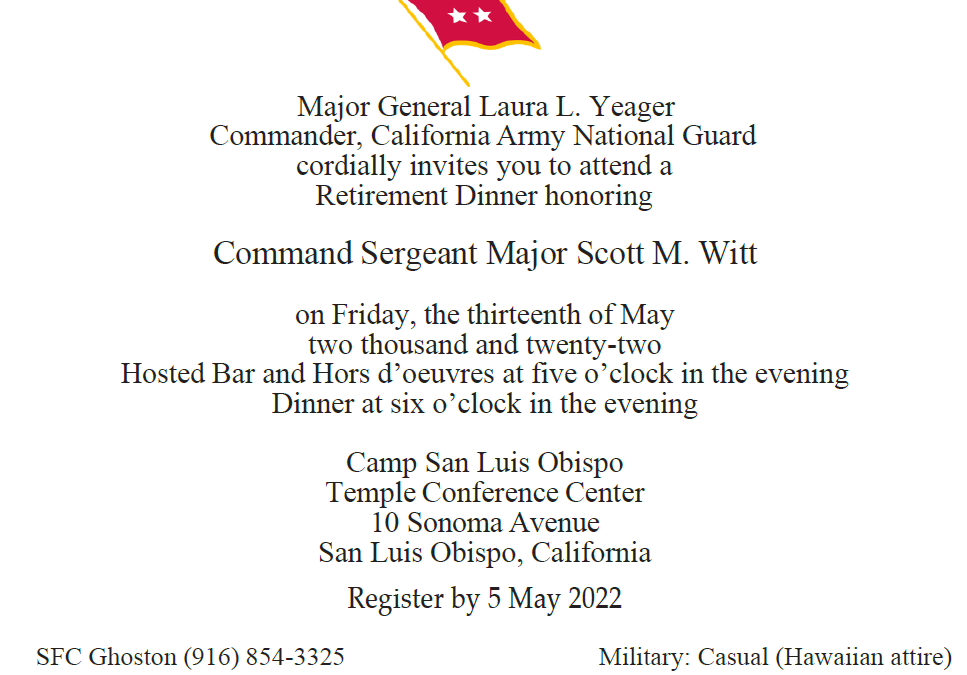 Retirement Dinner Honoring CSM Witt